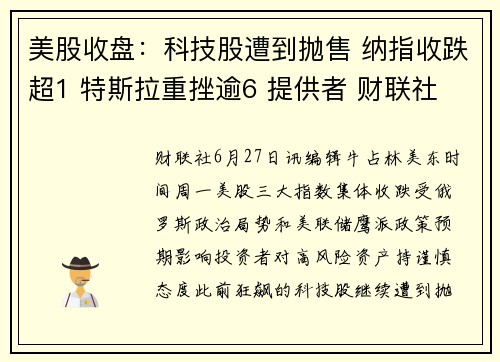 美股收盘：科技股遭到抛售 纳指收跌超1 特斯拉重挫逾6 提供者 财联社