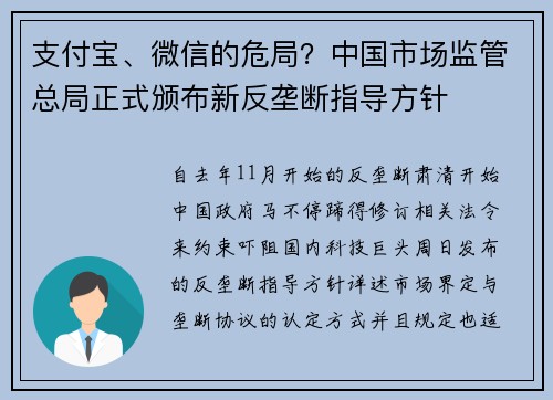 支付宝、微信的危局？中国市场监管总局正式颁布新反垄断指导方针